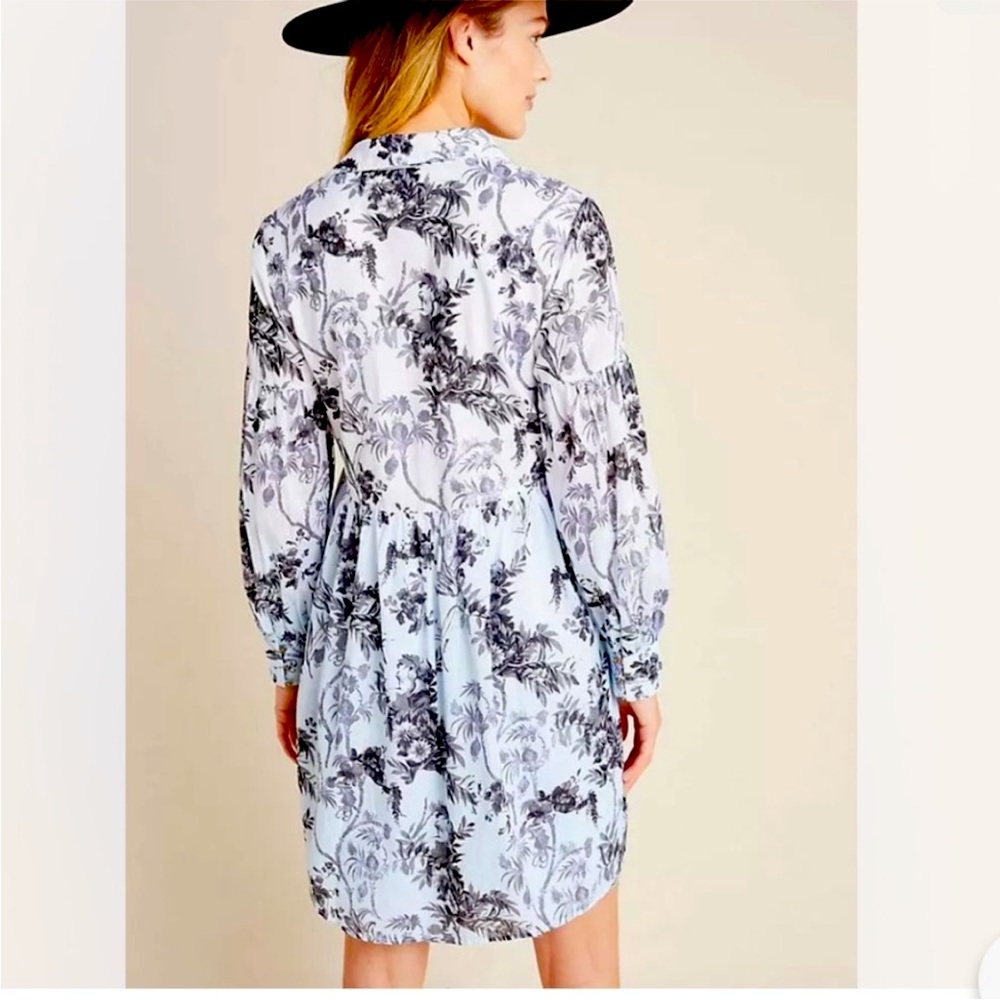 Anthropologie Lavinia Embroidered Shirtdress Black & White Toile Size 6 - Picture 5 of 14
